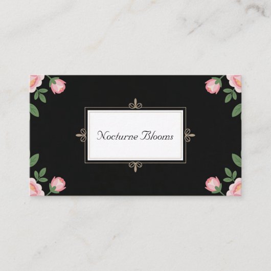 Black Pink Peony Floral Gold Scroll Visitekaartje (Voorkant)