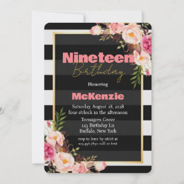 Black Pink Peony Gold Girl 19e verjaardag Kaart