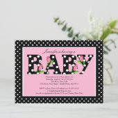 Black Pink Polka Dot "baby" Baby shower Kaart (Staand voorkant)