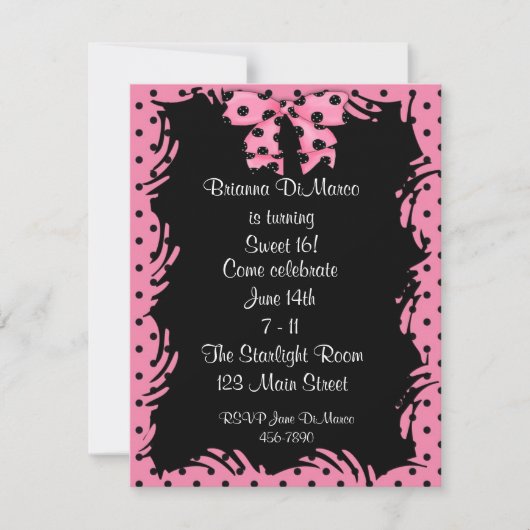 Black Pink Polka Dot Invitation Kaart (Voorkant)