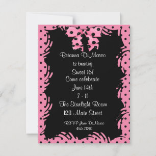 Black Pink Polka Dot Invitation Kaart