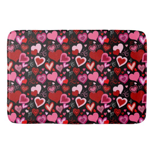 Black Pink Red Hearts Love Pattern Badmat (Voorkant)