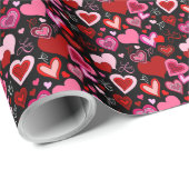 Black Pink Red Hearts Love Pattern Cadeaupapier (Rol Hoek)