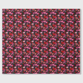 Black Pink Red Hearts Love Pattern Cadeaupapier (Vlak)