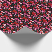 Black Pink Red Hearts Love Pattern Cadeaupapier (Hoek)