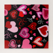 Black Pink Red Hearts Love Pattern Legpuzzel (Horizontaal)