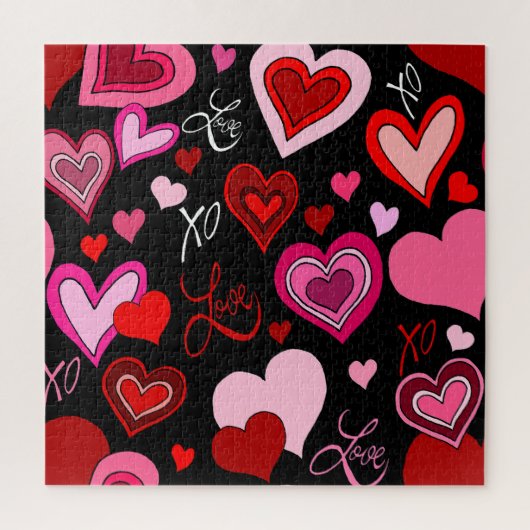 Black Pink Red Hearts Love Pattern Legpuzzel (Verticaal)