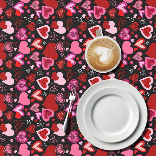 Black Pink Red Hearts Love Pattern Tafelkleed