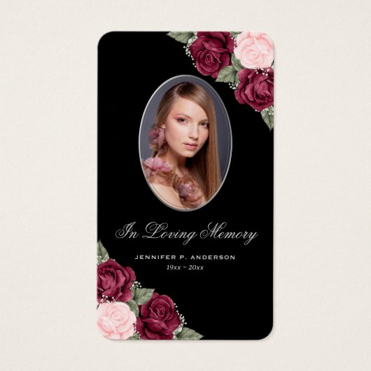 Black Pink Red Silver Floral Memorial Prayer Kaart (Voorkant)