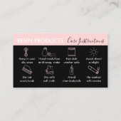 Black Pink Resin Products Care Instructions Visitekaartje (Achterkant)