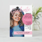 Black Pink Retro Arch Photo Afstuderen Kaart (Staand voorkant)