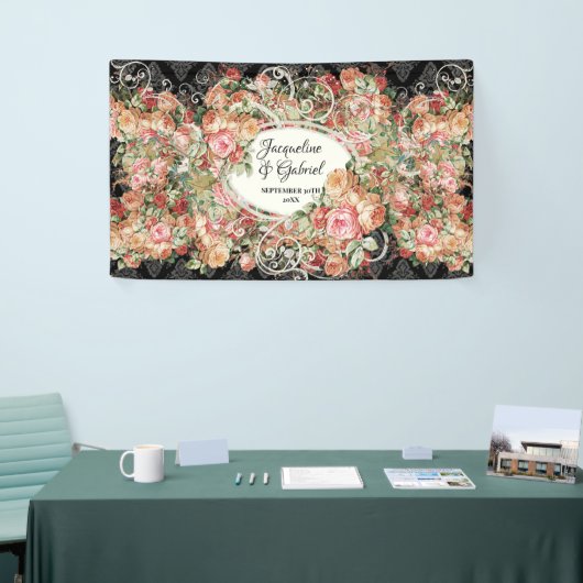 Black Pink Rose Bouquet Vrijgezellenfeest Spandoek (Beurs)