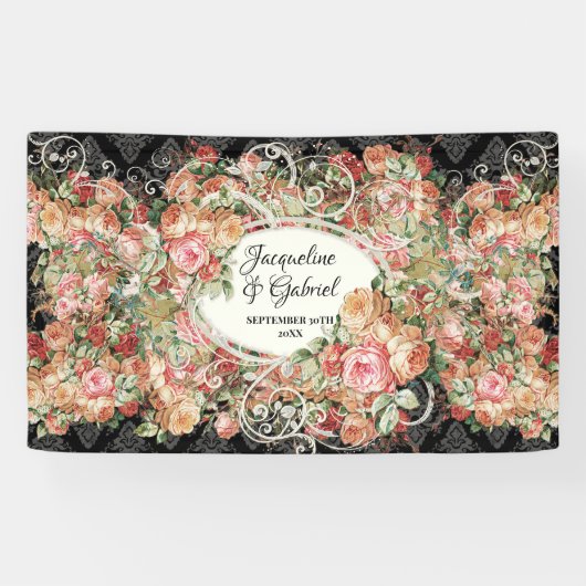 Black Pink  Rose Bouquet Vrijgezellenfeest Spandoek (Horizontaal)