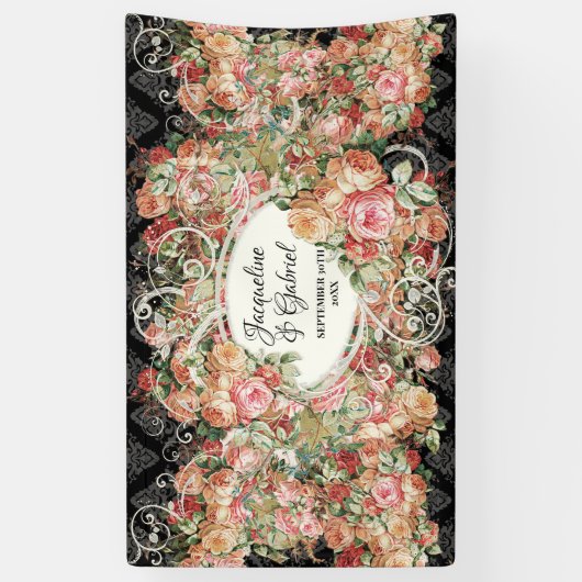 Black Pink  Rose Bouquet Vrijgezellenfeest Spandoek (Verticaal)
