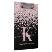 Black Pink Rose Gold Diamond Glitter Monogrammed Klembord (Rechts)