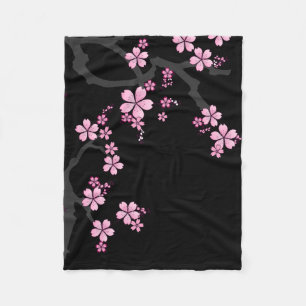 Black Pink Sakura japanese design: Fleece Deken