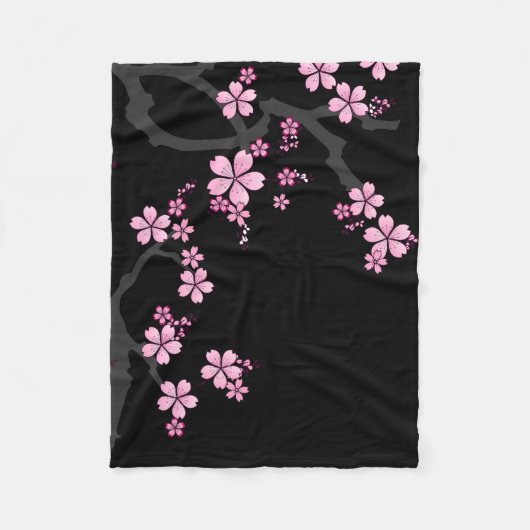 Black Pink Sakura japanese design: Fleece Deken (Voorkant)