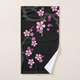 Black Pink Sakura japanese design: Handdoek