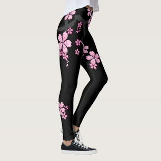 Black Pink Sakura japanese design: Leggings