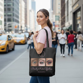 Black Pink Script Logo Photo Makeup Studio Tote Bag