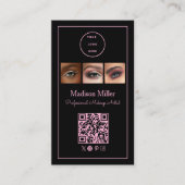 Black Pink Script Logo QR Code Photo Makeup Visitekaartje (Voorkant)