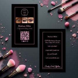 Black Pink Script Logo QR Code Photo Makeup Visitekaartje