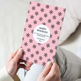 Black & Pink Snowflake Happy Holiday Kaart