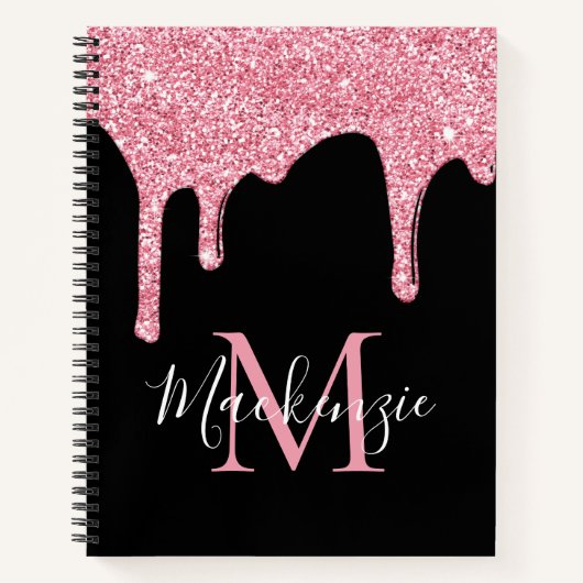 Black Pink Sparkle Glitter Drivers Monogram Notitieboek (Voorkant)