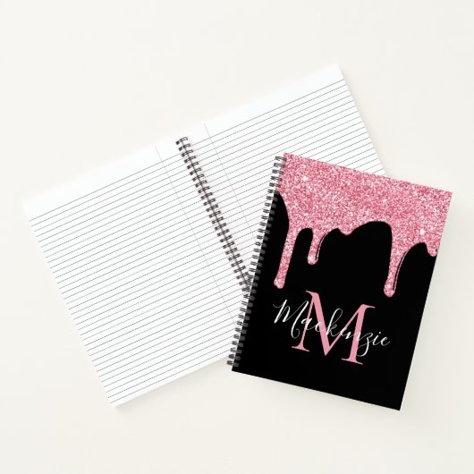 Black Pink Sparkle Glitter Drivers Monogram Notitieboek (Binnen)