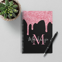 Black Pink Sparkle Glitter Drivers Monogram Notitieboek