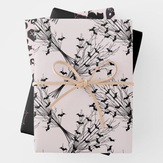 Black Pink Spider vlekt Cool Cute Spooky Halloween Inpakpapier Vel (In situ)