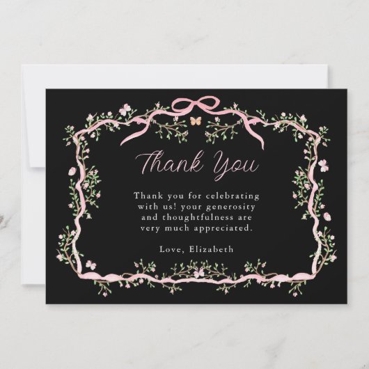 Black Pink Spring Garden Baby shower Bedankkaart (Voorkant)