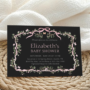 Black Pink Spring Garden Baby shower Kaart