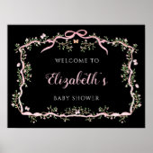 Black Pink Spring Garden Baby shower Welkomstbord Poster (Voorkant)