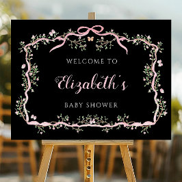 Black Pink Spring Garden Baby shower Welkomstbord Poster
