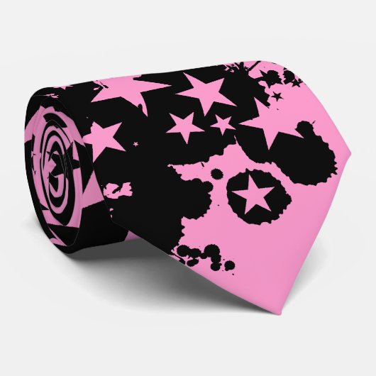 Black & Pink Star Stropdas (Opgerold)
