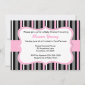 Black Pink Stripe Baby of Bridal Shower Invitation Kaart (Voorkant)