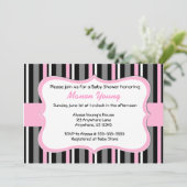 Black Pink Stripe Baby of Bridal Shower Invitation Kaart (Staand voorkant)