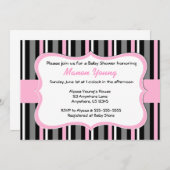 Black Pink Stripe Baby of Bridal Shower Invitation Kaart (Voorkant / Achterkant)