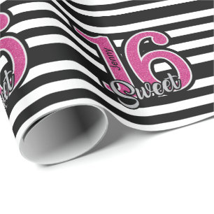 Black Pink Sweet 16 Personalized Cadeaupapier