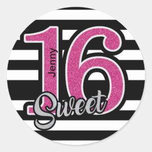 Black Pink Sweet 16 Personalized Ronde Sticker