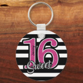 Black Pink Sweet 16 Personalized Sleutelhanger (Voorkant)