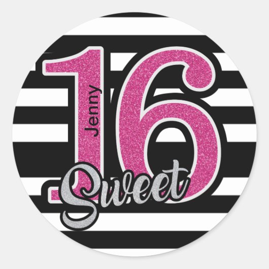 Black Pink Sweet 16 Persoonlijk Ronde Sticker (Voorkant)
