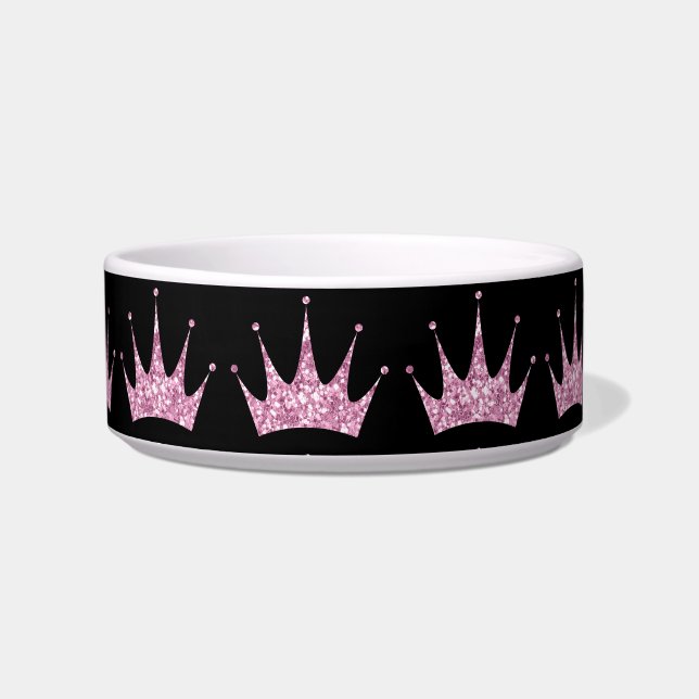 Black Pink Tiara Princess Pet Feeding Bowl Voerbakje (Voorkant)