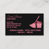Black Pink Tone Cleaning Maid Janitorial sparkle Visitekaartje (Achterkant)