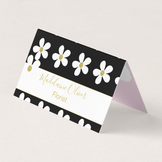 Black Pink White Daisy Florist Professional Visitekaartje (Voorkant)