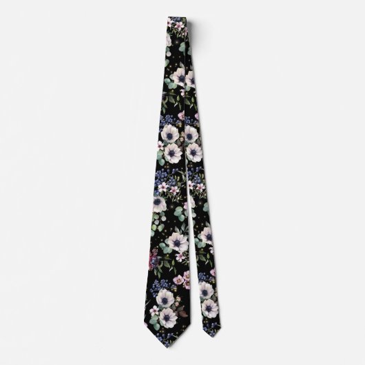 Black Pink White Green Moody Floral Stropdas (Voorkant)