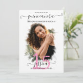 Black Pink White Halo Photo Collage Quinceañera Kaart (Staand voorkant)