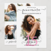 Black Pink White Halo Photo Collage Quinceañera Kaart (Voorkant / Achterkant)