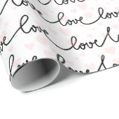 Black, Pink & White Love And Hearts Patterned Cadeaupapier (Rol Hoek)